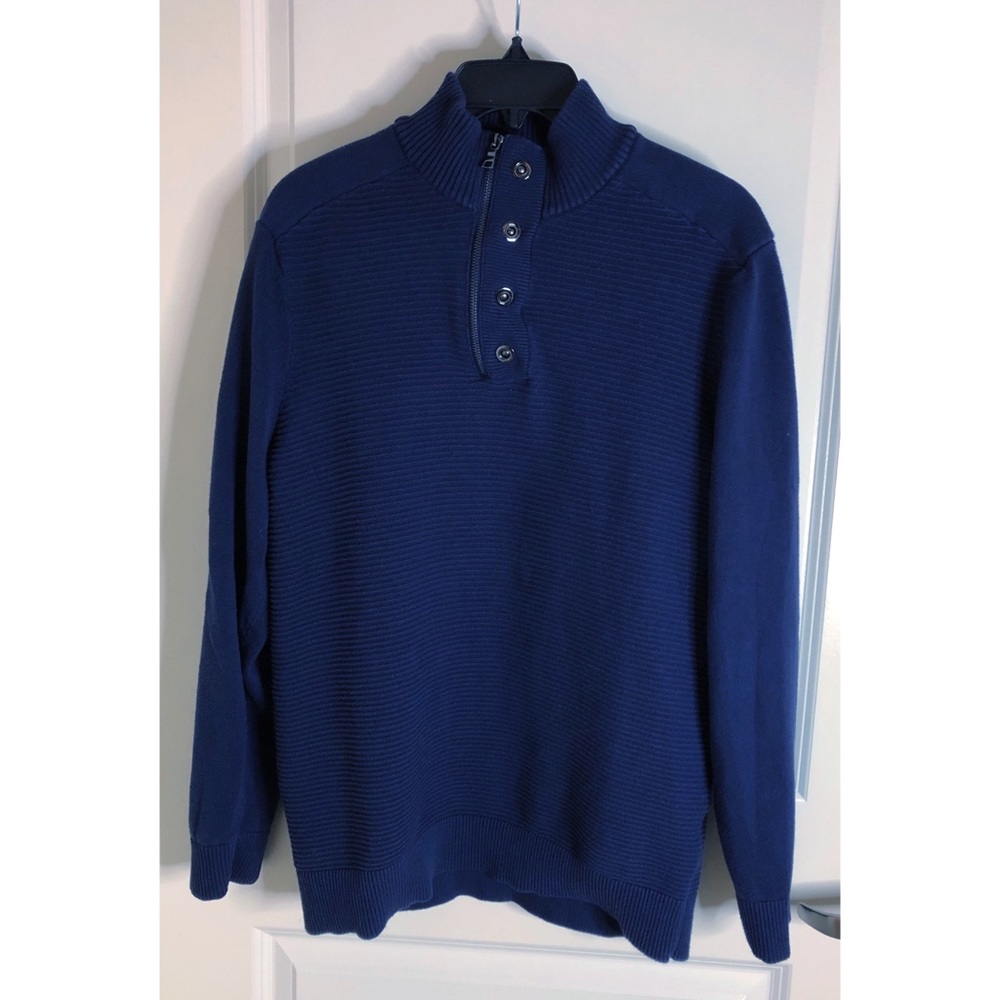 INC International Concepts 1/4 Zip Mock Neck Sweater Blue Size Large